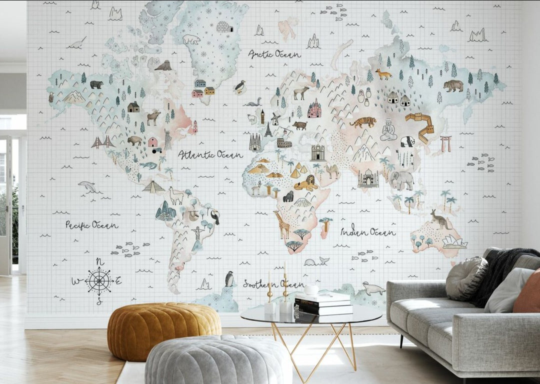 Kids Custom Wall Mural - Travel The World